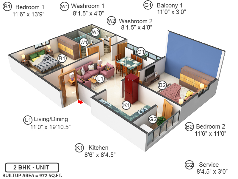 3DFloorPlan of Vijay Mercury Flats