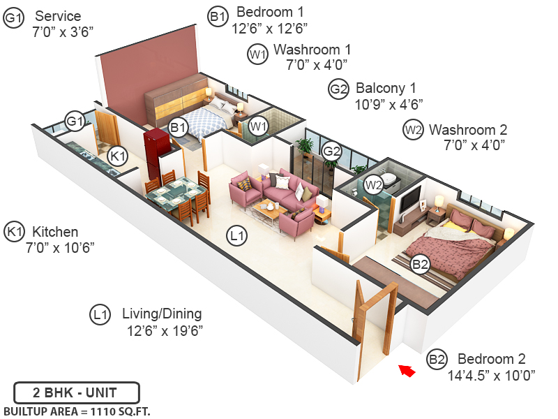 3DFloorPlan of Vijay Mercury Flats