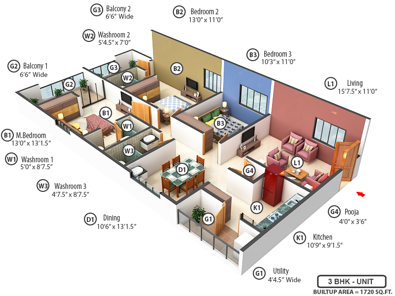 3DFloorPlan of Green Leaves Aura