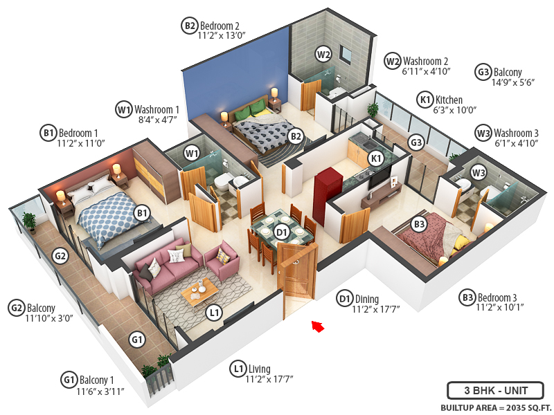 3DFloorPlan of Signature Global City 79B 1