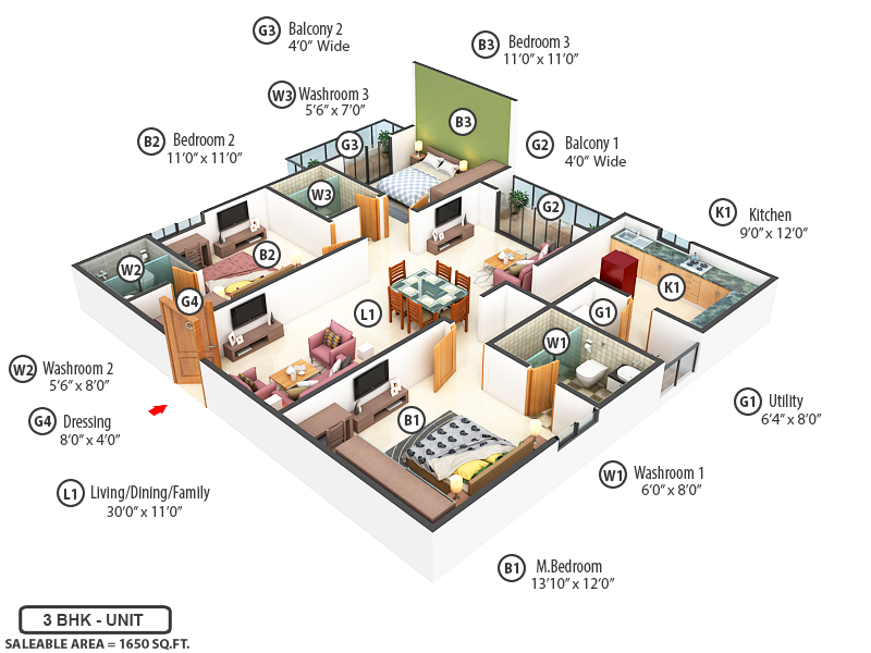 3DFloorPlan of Namishree Trident