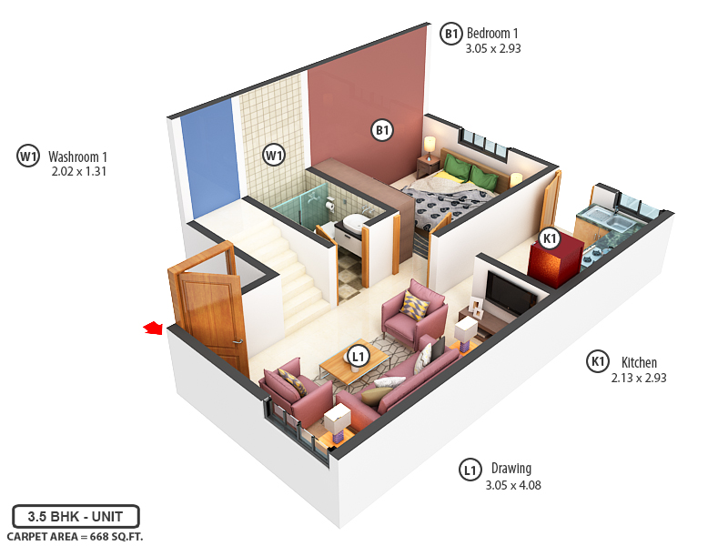 3DFloorPlan of Kuber Ishwar City