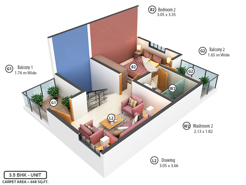 3DFloorPlan of Kuber Ishwar City