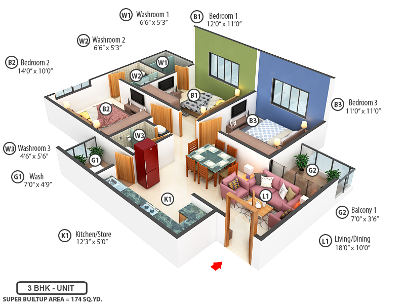 3DFloorPlan of Palm Spring The Palm Paradise