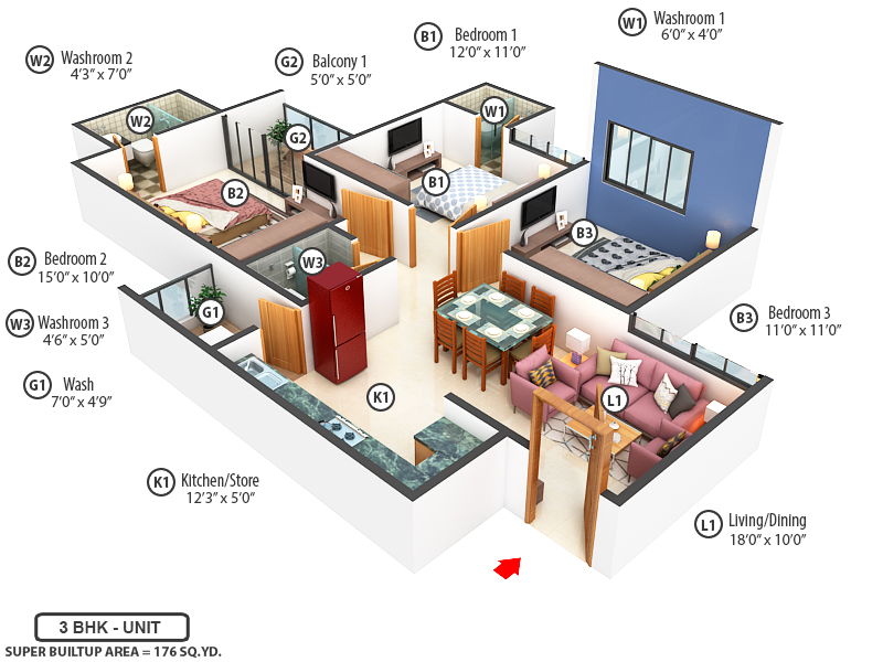 3DFloorPlan of Palm Spring The Palm Paradise