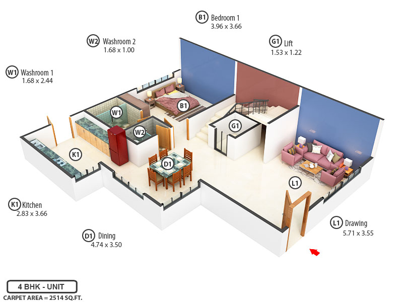 3DFloorPlan of Shashwat Elysium