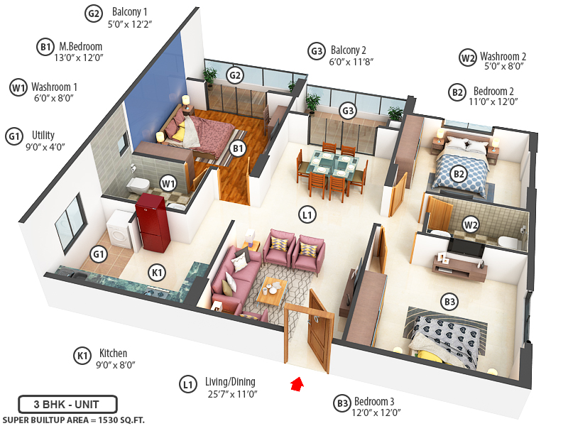 1530 sq ft 3 BHK 3T Apartment for Sale in Abhee Ventures Kings Court