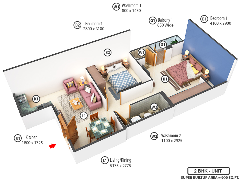 3DFloorPlan of Saraswati Apartment 1