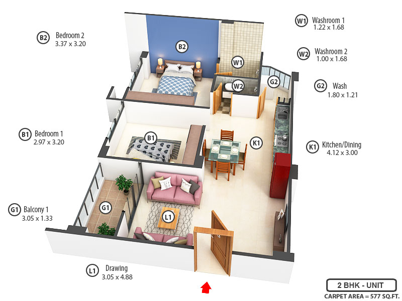 3DFloorPlan of Heena Murli Appartment
