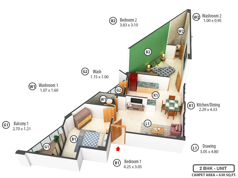 3DFloorPlan of Heena Murli Appartment