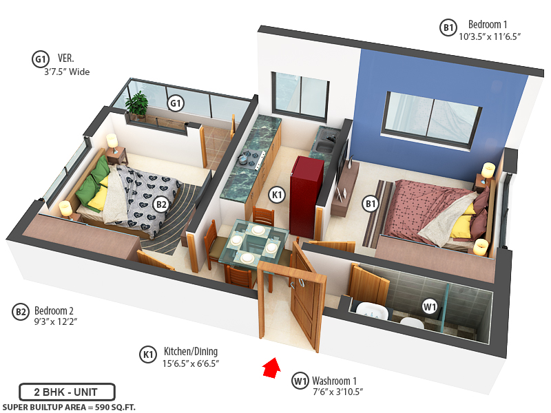 3DFloorPlan of Ganapati Apartment
