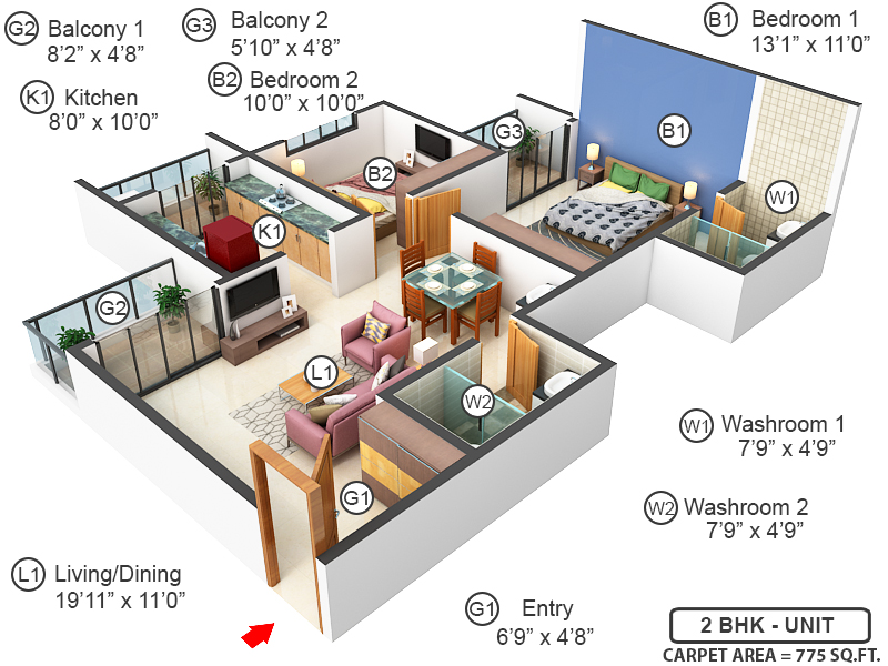 3DFloorPlan of Leverage Green Heights Wing A