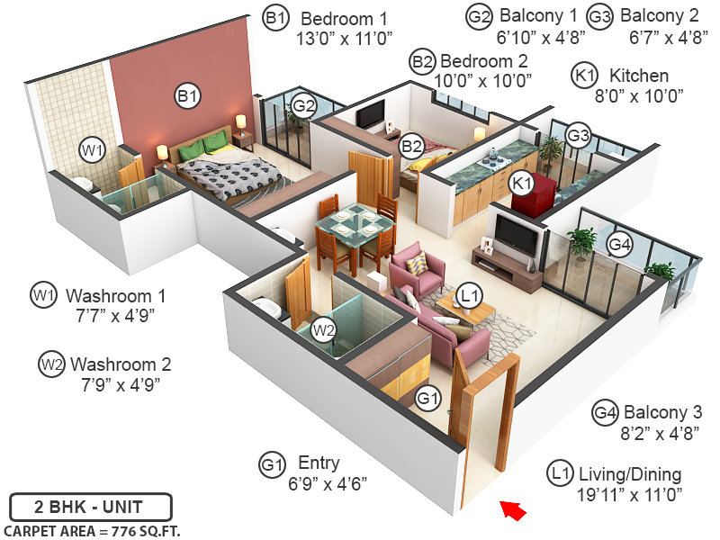 3DFloorPlan of Leverage Green Heights Wing A