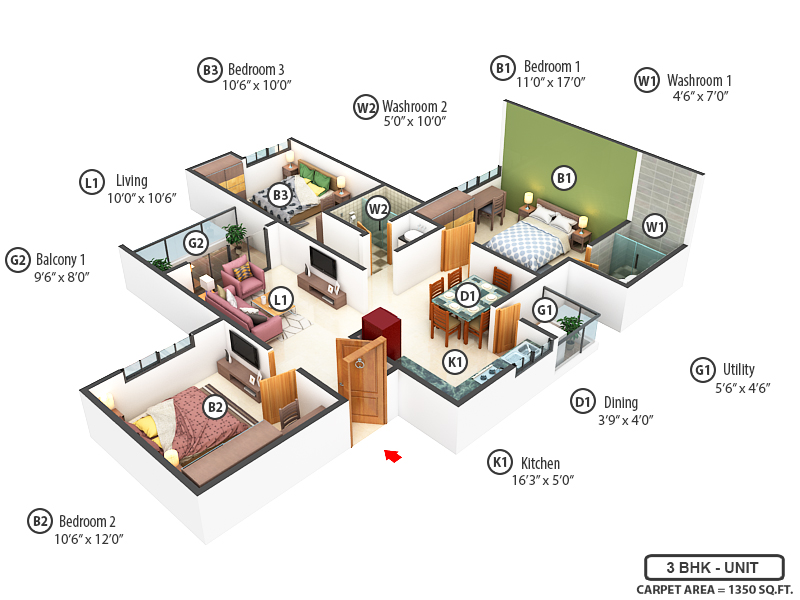 3DFloorPlan of Rohan Ekanta Phase 1