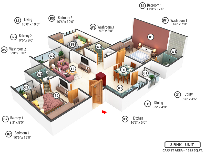 3DFloorPlan of Rohan Ekanta Phase 1