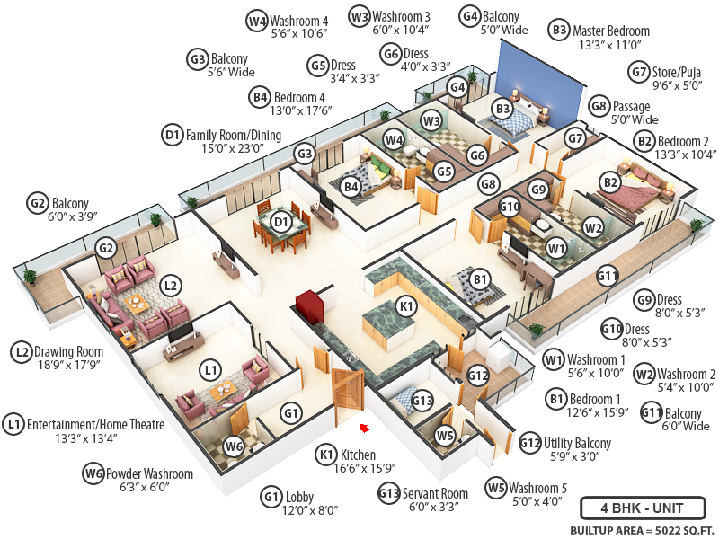 3DFloorPlan of Sikka Samrat Homes