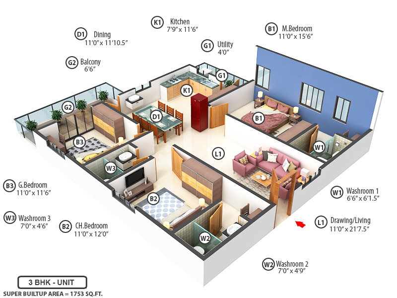 3DFloorPlan of Signature Krishna Affinity