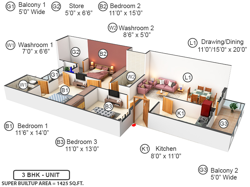 3DFloorPlan of Ganpati Galaxy