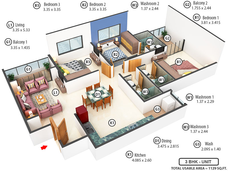 3DFloorPlan of Nirvana Viman Nagar Phase 1