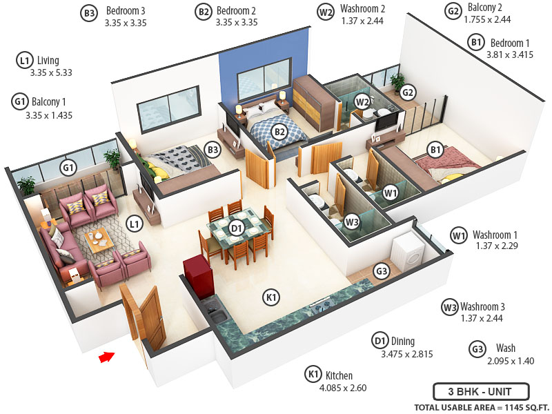 3DFloorPlan of Nirvana Viman Nagar Phase 1