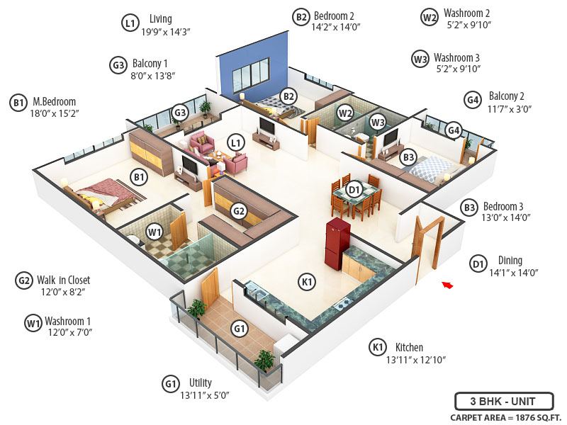 3DFloorPlan of Lewis No 12 Lloyds Road