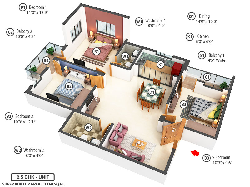 3DFloorPlan of Ajanta Housing Complex