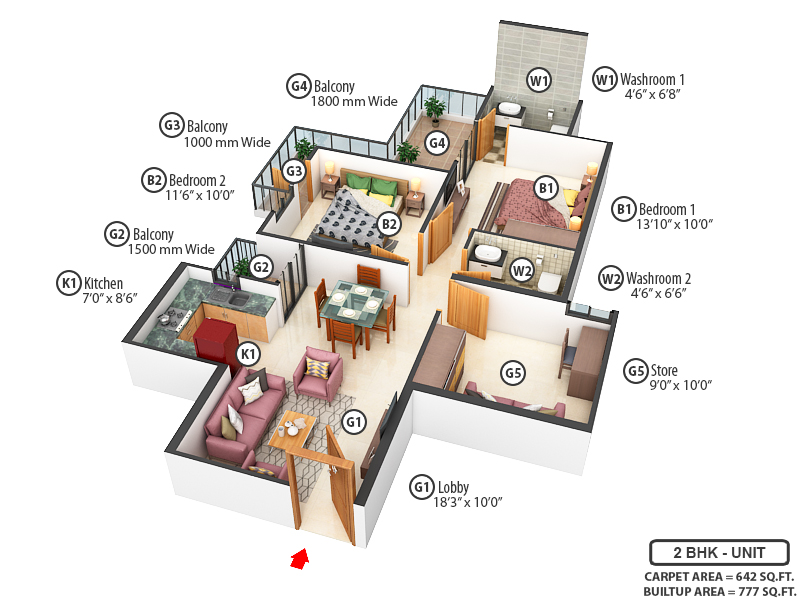 3DFloorPlan of Mahira Homes 88B