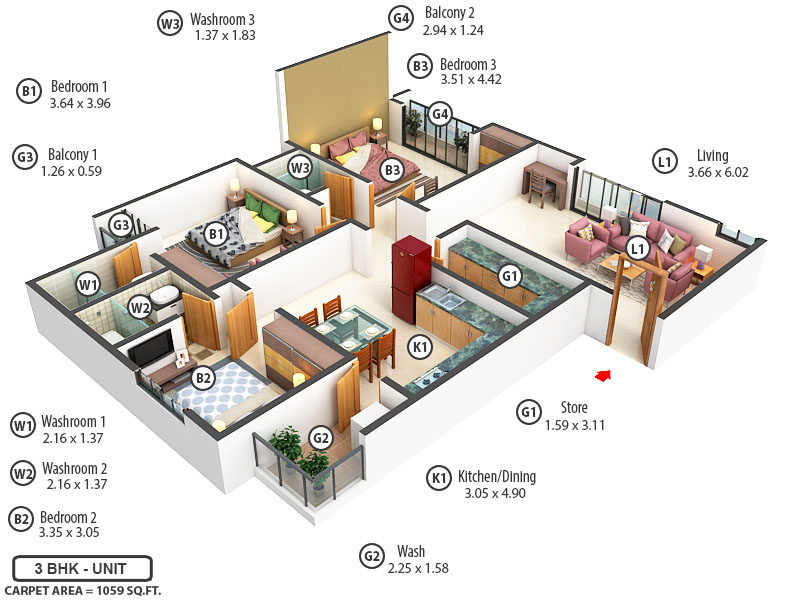 3DFloorPlan of Surabhi Satyam Galaxy