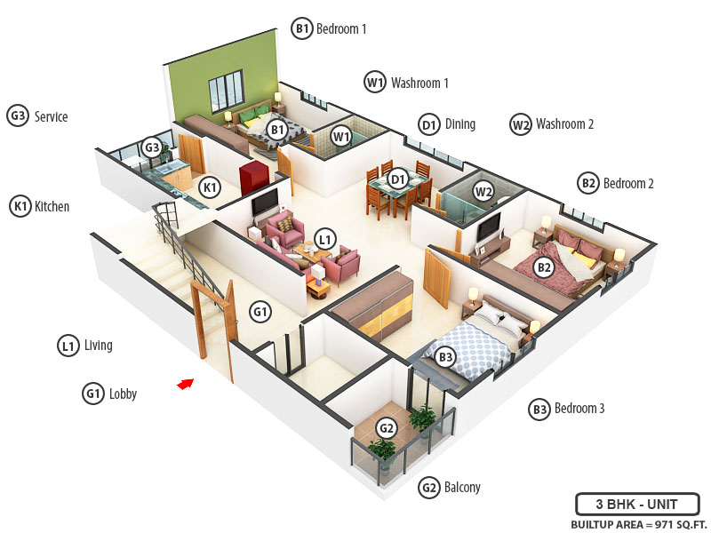 3DFloorPlan of Alankar Garnet