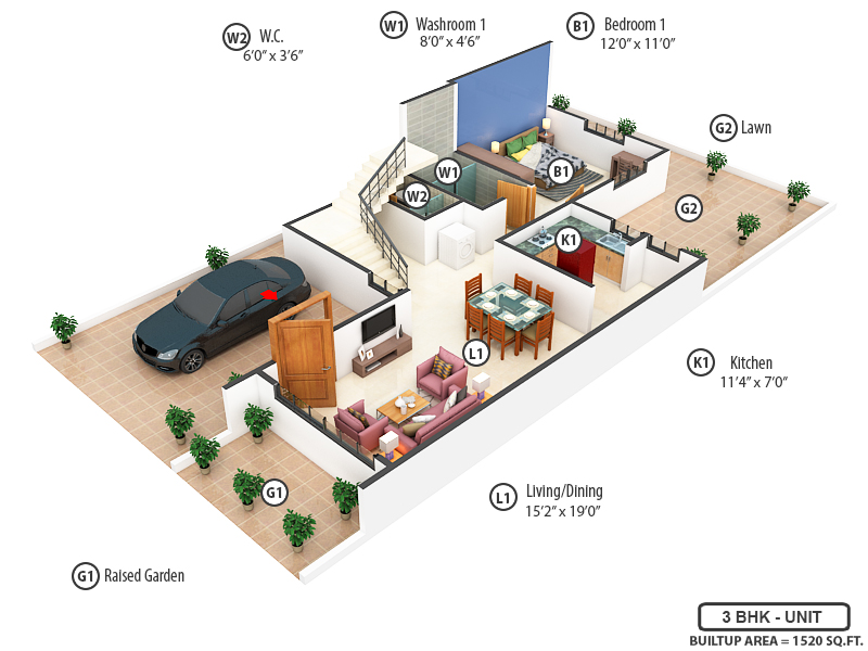 3DFloorPlan of Salarpuria Meraki