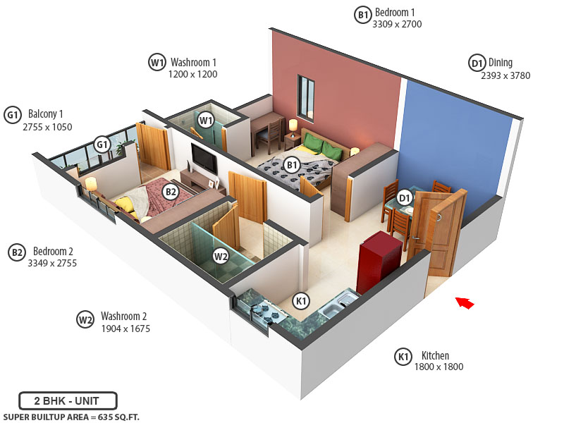 3DFloorPlan of Ganapati Swarnataree Apartment