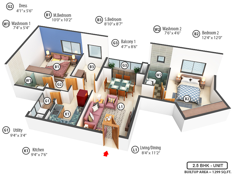 3DFloorPlan of Ayana 95