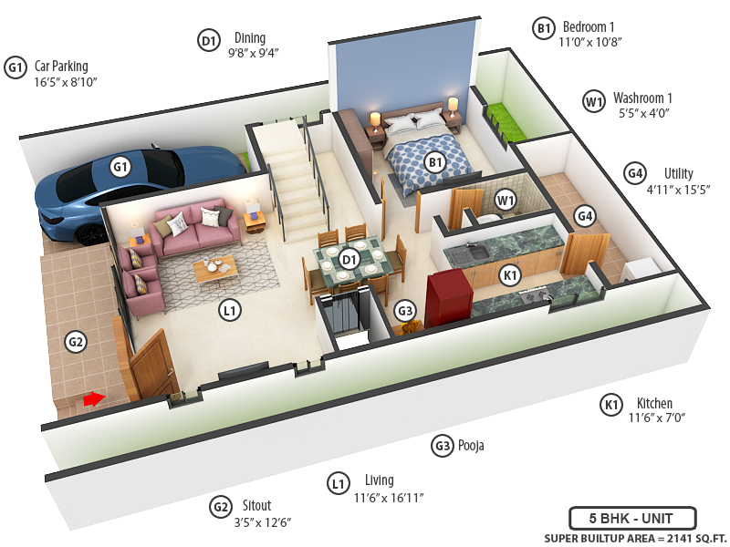 3DFloorPlan of Sowparnika Life On The Green