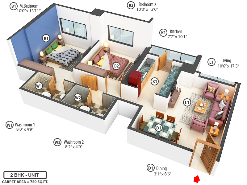 3DFloorPlan of Ajmera Manhattan