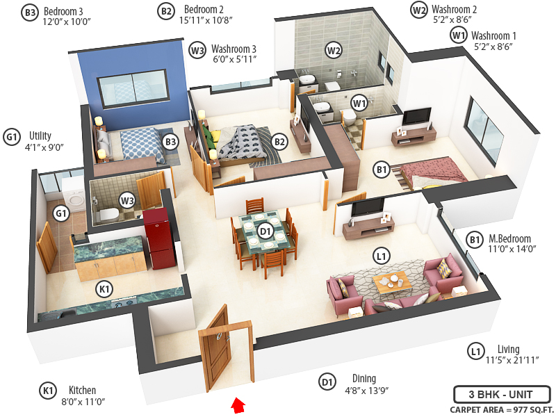 3DFloorPlan of Ajmera Manhattan