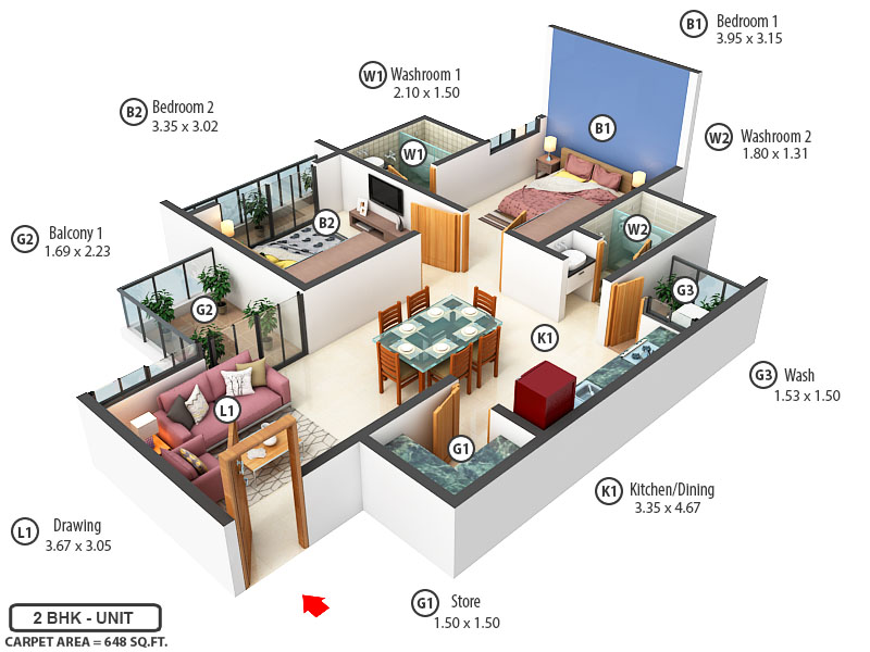 3DFloorPlan of Krishna Vraj 15