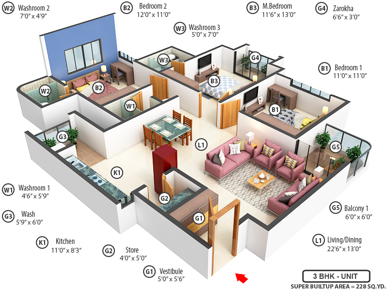 3DFloorPlan of Swarnim Sentossa
