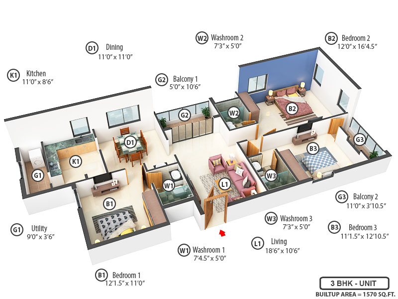 3DFloorPlan of Pushkar Brooksdale