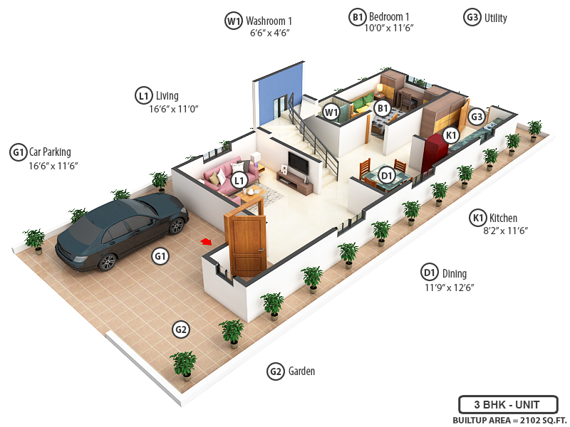 3DFloorPlan of Vishnu JLV Villas