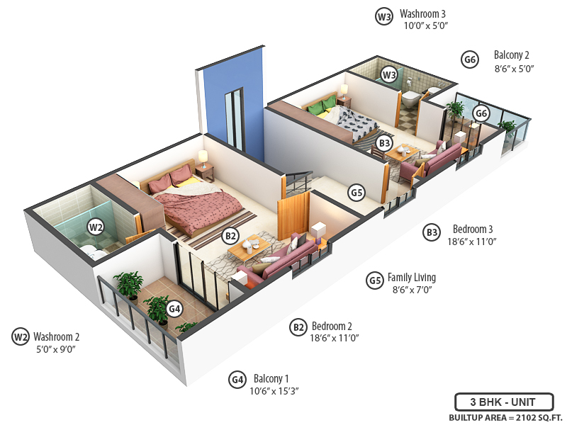 3DFloorPlan of Vishnu JLV Villas