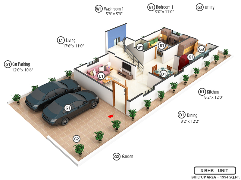 3DFloorPlan of Vishnu JLV Villas