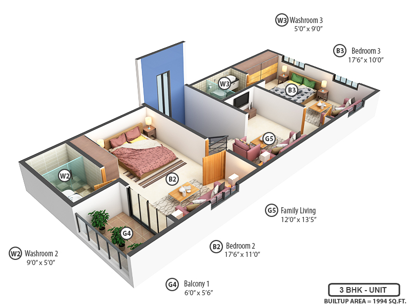 3DFloorPlan of Vishnu JLV Villas