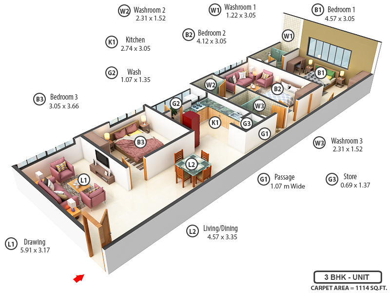 3DFloorPlan of Kamal 24 Carat Gold Coin Apartment