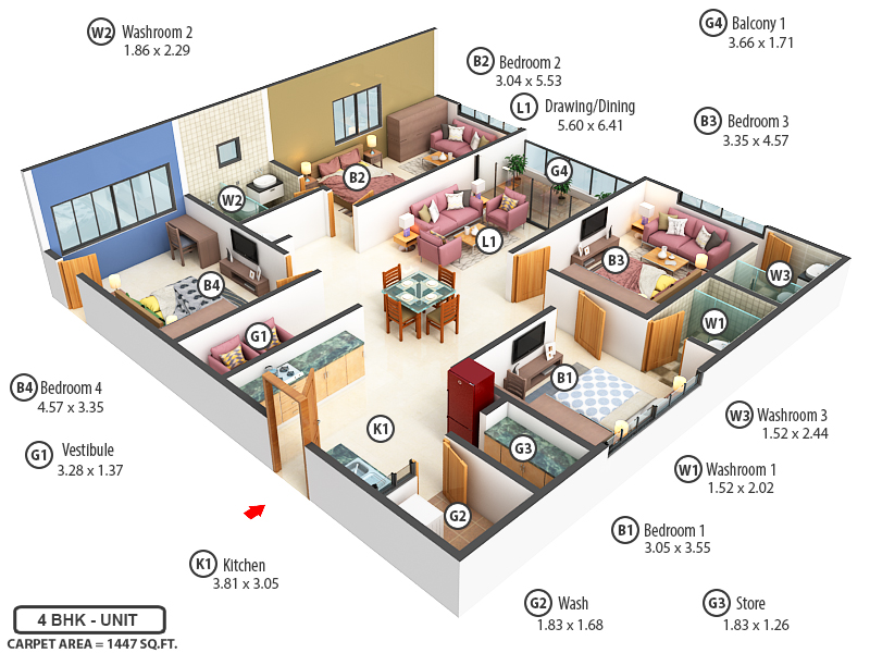 3DFloorPlan of Kamal 24 Carat Gold Coin Apartment