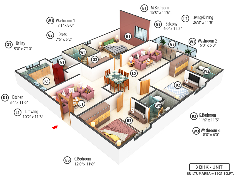 3DFloorPlan of Aastha Gardenia