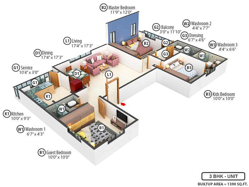 3DFloorPlan of Esha Homes