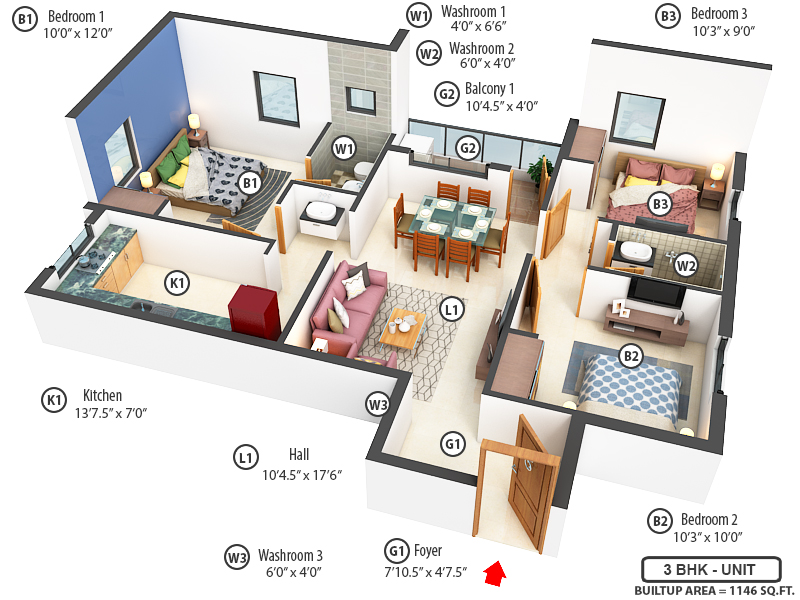 3DFloorPlan of Nakshatra Apartments