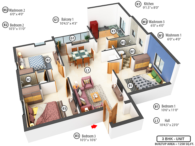 3DFloorPlan of Nakshatra Apartments