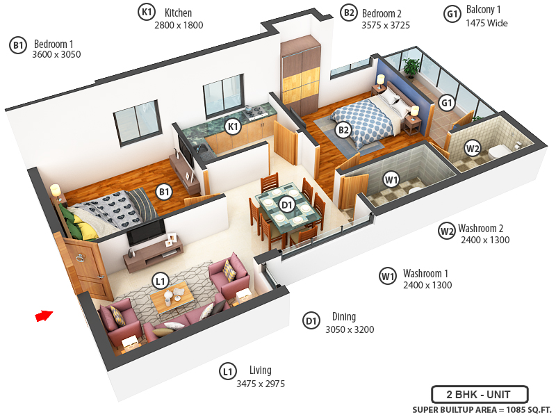 3DFloorPlan of Siddhi Vinyak Megacity