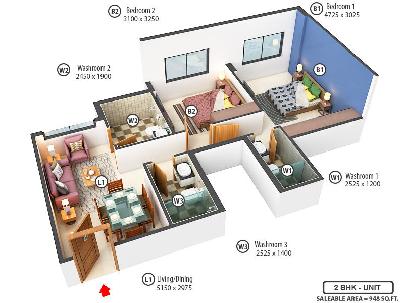 3DFloorPlan of Nirman Vistaa